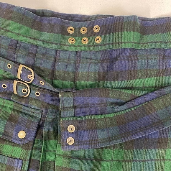 DSSkilts Plaid Kilt Utility Pockets Buckle Straps Green Blue Size 54 - Picture 10 of 13